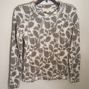 Loft xs gray and white floral patterned sweater